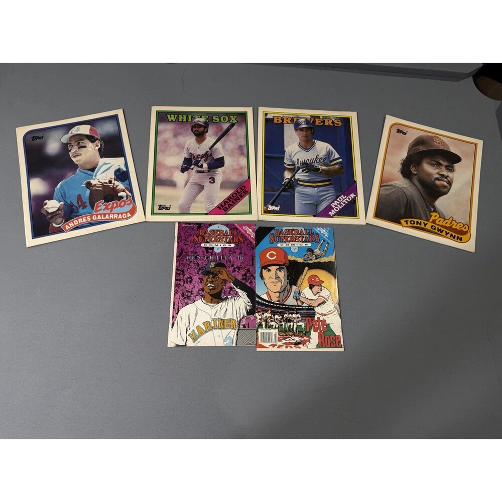 4 Vintage MLB Folders And 2 Baseball Superstars Comics Pete Rose And Ken Griffey